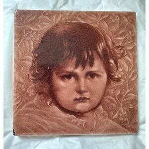 Victorian Majolica Fireplace Tile Young Child Portrait A.E Tile Co
